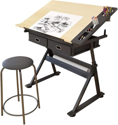 Drawing Tilting Tablet,Drafting Table,Drawing Desk Drafting Table with Storage, Height Adjustable Tiltable Art Desk, Maple Panel Drawing Desk, for Work Study Painting Craft Table