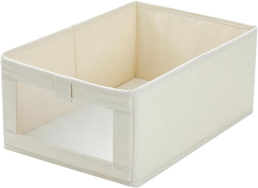 Storage Bins, 16L x 11W x 7H Inch Cotton & Linen Collapsible Storage Baskets with Window for Organizing Closet Shelf, Large Fabric Decorative Organizer and Sturdy Bottom Board,1 Pack