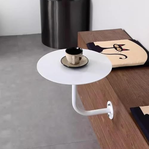 Round Pub Bar Table,Round Bar Table, Wall-Mounted L-Shape Cocktail Table with White Metal Iron Top Modern Cocktail Counter Bistro Pub Tables, Easy to Assemble/Save Space End Table for Cockt
