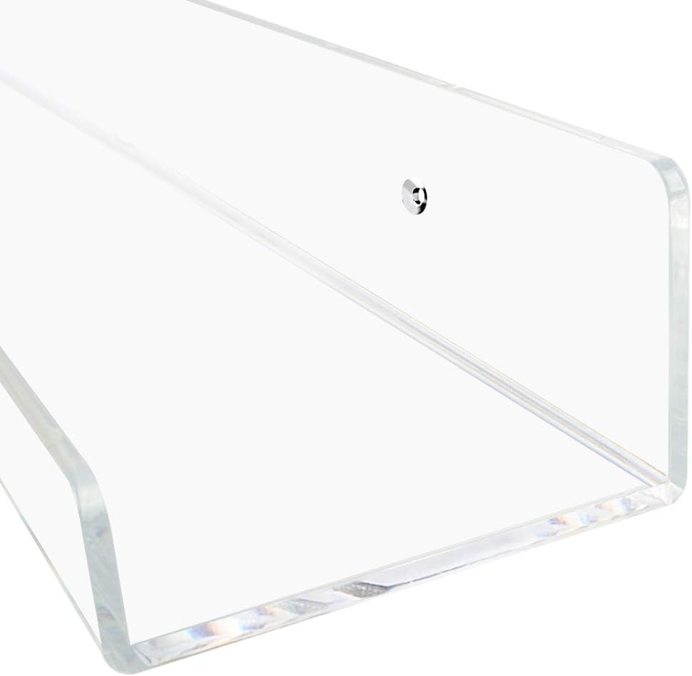 Weiai Clear Acrylic Shelf 15" Invisible Floating Wall Ledge Bookshelf, Kids Book Display Shelves Wall Mounted (15 Inch 2Pack)