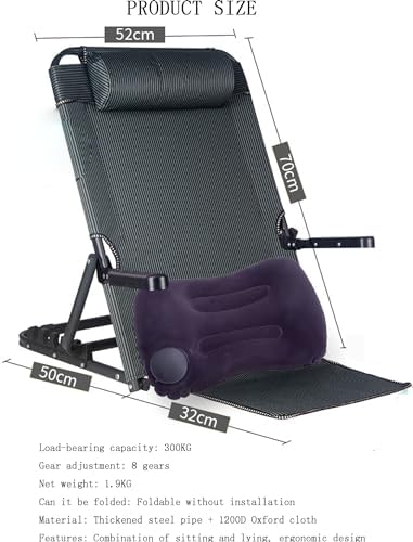 Adjustable Bed Backrest Chair with 8 Gear Support, Folding Wedge for Camping, Includes Headrest Pillows & Armrests - Ideal for Relaxation & Comfort