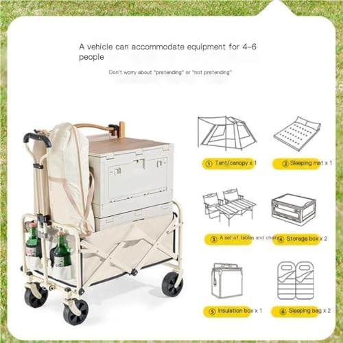 Portable Camping Cart,Portable Beach Trolley Cart with Reclining Camper Chair Folding Outdoor Camping Equipment for Picnics Black Outdoor Camping Cart for Easy Transport and Stor