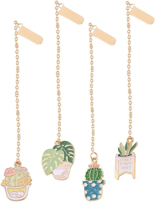 NUOBESTY 4Pcs Plant Bookmark Cactus Page Holder Clip Metal Book Markers Botanical Bookmark Decorative Book Page Marks for Teachers Day Presents