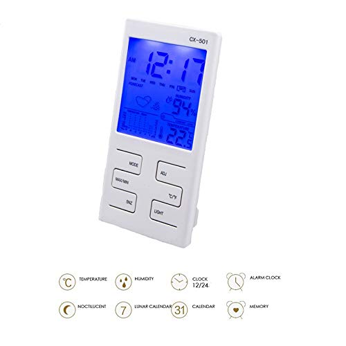 Digital Thermometer Hygrometer LCD Backlight Multifunctional Indoor Temperature Humidity Meter Clock