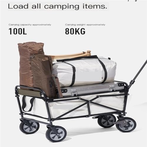 Portable Camping Cart,Outdoor Beach Trolley Cart with Brake Portable Folding Camping Car for Outdoor Activities (White)