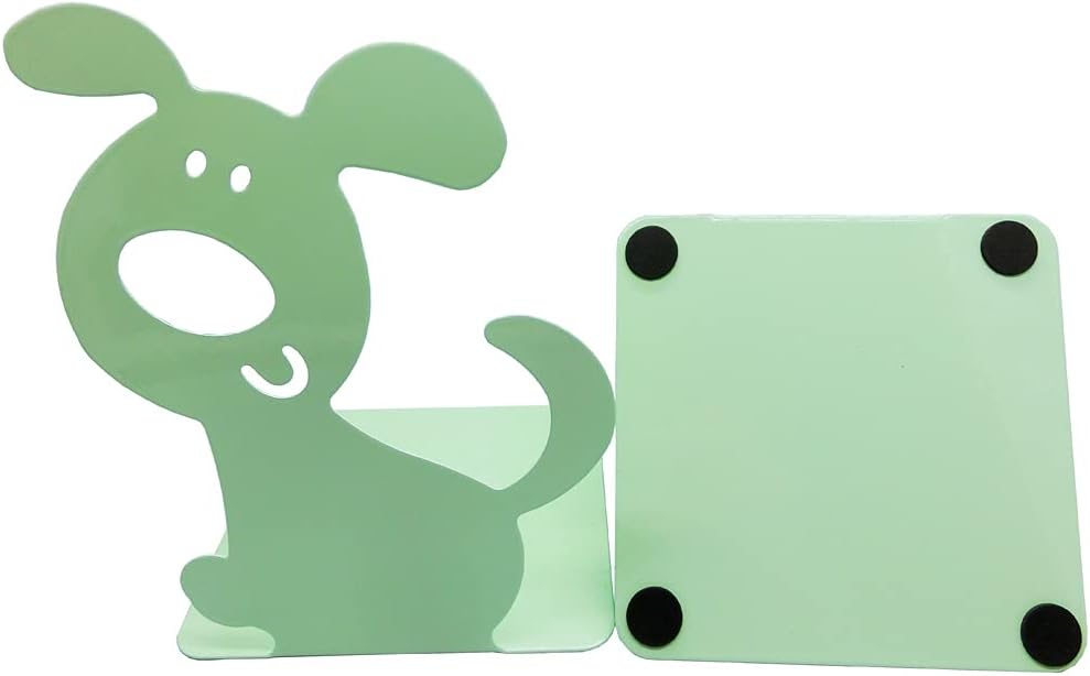 Artkingdome 1Pair Cute Dog Bookend Book End Cartoon Puppy Shape Room Metal Bookends Books Non-Slip Decoractive Gift Green Gift