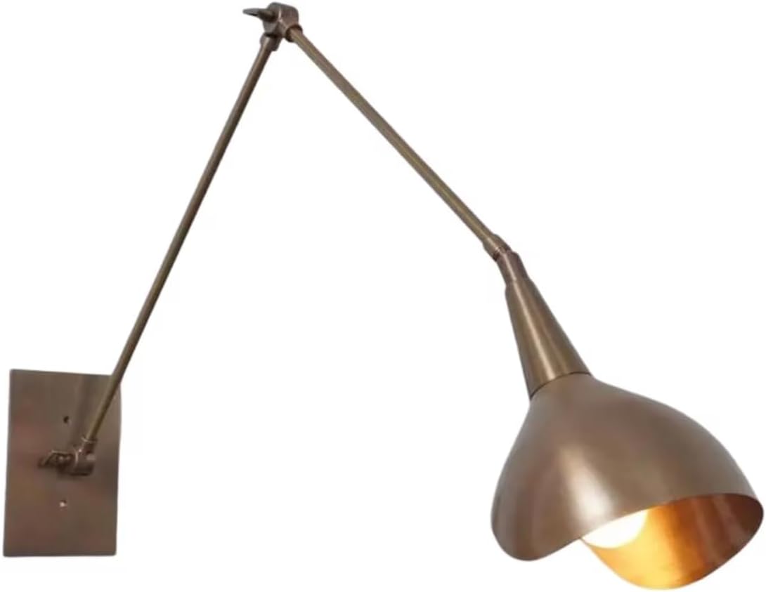 Modern Swing Arm Wall Lamp – Adjustable Brass Wall Sconce with Rotating Arm & Cone Shade, Industrial Vintage Wall Light for Living Room, Bedroom, Bedside & Reading Nook (Antique Black)