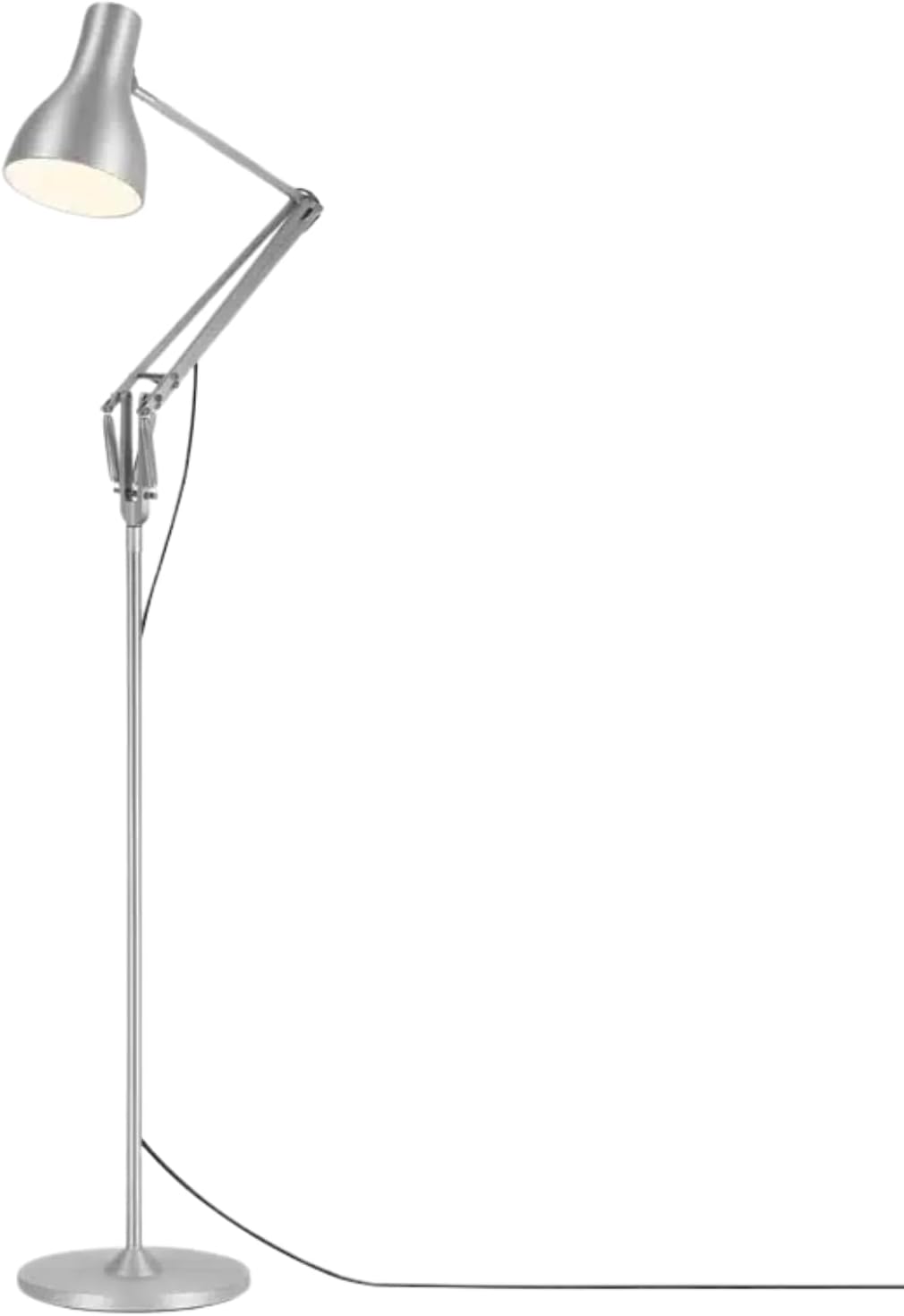Anglepoise Type 75 Floor Lamp | Matte Paint Finish Cast Iron Base Aluminum Shade & Arms Chrome Plated Fittings Adjustable Reading Light for Home Office Bedroom Decor Essentials (Silver Lustre)