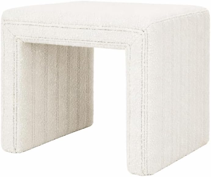 HomePop Modern Channel Tufted Ottoman|Homepop Home Décor|Ottoman for Living Room & Bedroom - Cream Boucle