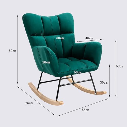 Fashion Wingback Rocking Chair Office Lounge Chair Adults Reading Chair Relax Chair Comfy Upholstered Rocker Armchair with Solid Wood Legs for Home Living Room Bedroom
