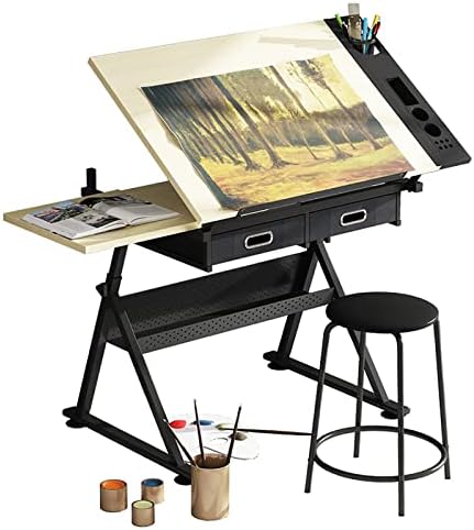 Drawing Tilting Tablet,Professional Drafting Desk, Wooden Drawing Table Adjustable Height Drafting Desk Drawing Table Tiltable Tabletop
