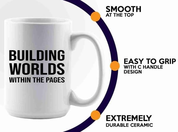 Book Lover Coffee Mug 15oz White -building worlds - Book Lovers Gifts Book Reader Gifts Book Club Gifts Book Reading Cup Reading Gifts