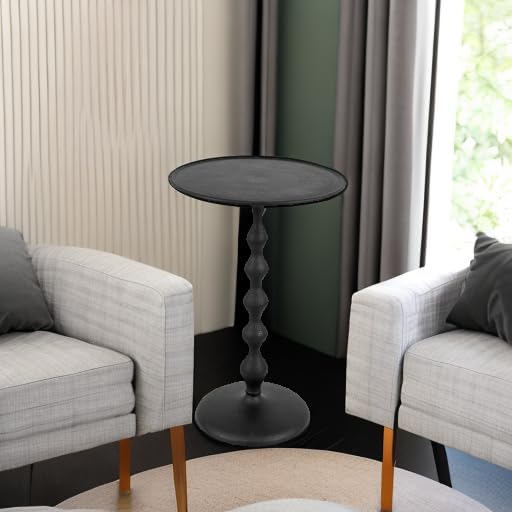 CLEENTABLE Round Metal Accent End Table – Modern Black Bedside Side Table with Hammered Top for Living Room, Bedroom, Balcony & Small Spaces, Easy Assembly Minimalist Design, 21" (Black)