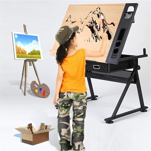 Drawing Tilting Tablet,Drafting Tables Height Adjustable Drafting Desk Tiltable Tabletop Drawing Table, with 2 Storage Drawers Art Writing Reading Workstation,Brown (Brown) (Brown)