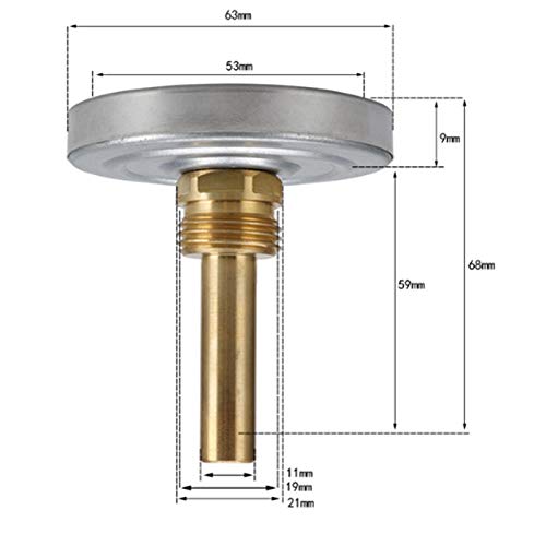 Analog Thermometer 63mm Dial Horizontal ，Horizontal Aluminum Temperature Indicator 0-120°C