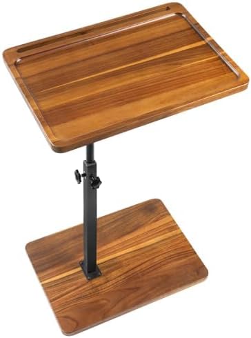 Large Solid Wood Acacia Wood Couch Table,Height Adjustable C Table with Phone & Tablet Slot,Swivel TV Trays for Eating on Couch, Bedroom or Livingroom, Oblong