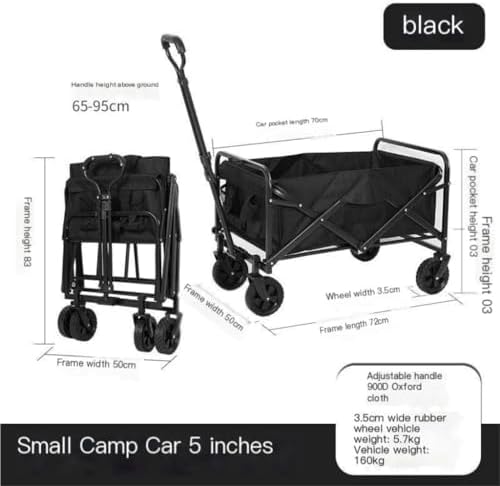 Portable Camping Cart,Outdoor Folding Beach Cart with Pull Rod Portable Camping Trolley for Camper Hand Push Trailer with Small Pull Car Foldable and Easy to Carry Black Color Id