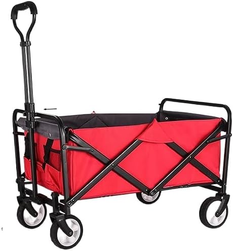 Portable Camping Cart,Outdoor Folding Wagon Cart for Camping Beach Garden Heavy Duty Utility Wagon with Waterproof Design Sports Festival Trolley (Red)