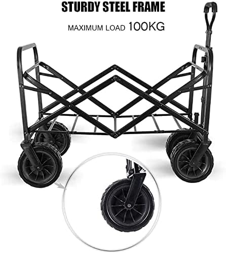 Portable Camping Cart,Coapsible Folding Outdoor Utility Wagon Heavy Duty Garden Portable Hand Cart with Big Wheels Adjustable Handle for ping Camping Beach Picnic