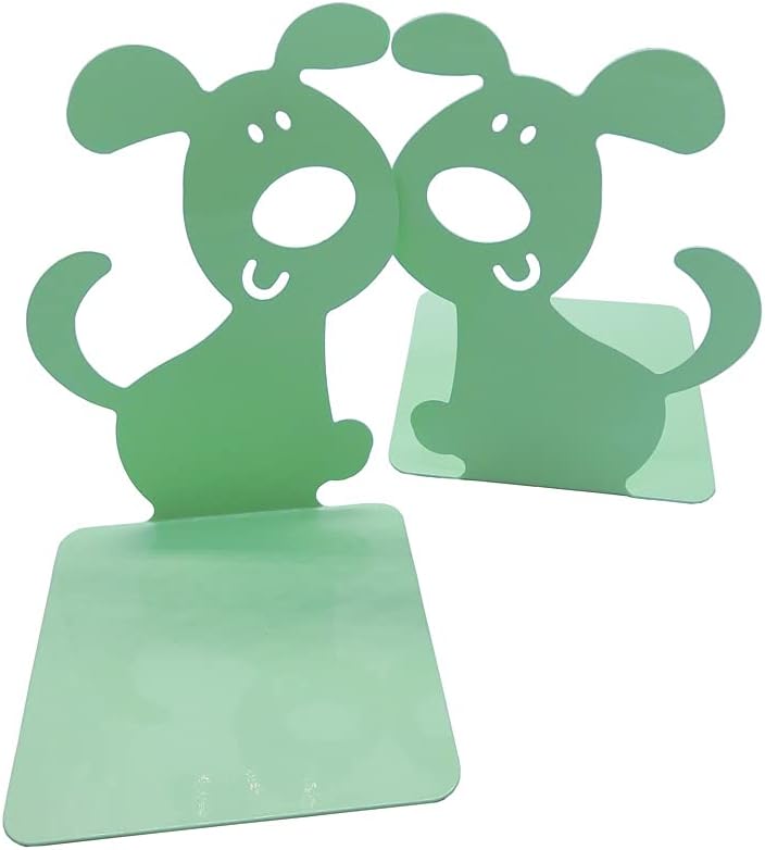Artkingdome 1Pair Cute Dog Bookend Book End Cartoon Puppy Shape Room Metal Bookends Books Non-Slip Decoractive Gift Green Gift