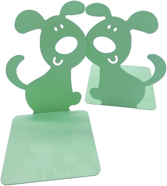 Artkingdome 1Pair Cute Dog Bookend Book End Cartoon Puppy Shape Room Metal Bookends Books Non-Slip Decoractive Gift Green Gift