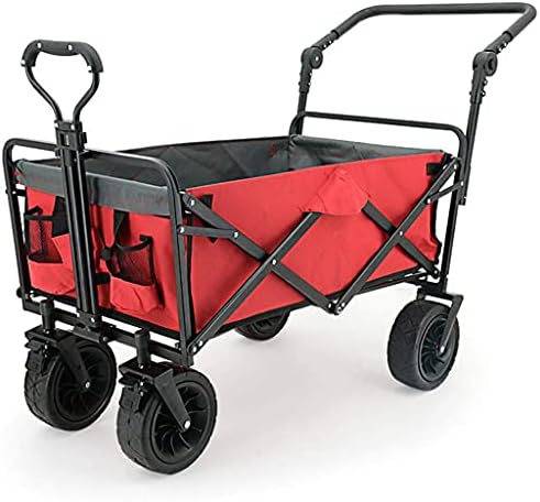 Foldable Beach Cart Utility Carts Folding Wagon Multifunctional Foldable Camping Cart 12 Bearing Universal Wheel Trolley Seat Belt Design 4 Large 8-inch Wheels Load Bearing 176lbs (Red 90 * 75 * 5