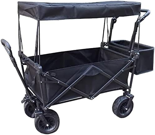 Portable Folding Garden Troey Cart Heavy Duty Wagon with Canopy Multi-Function ping Cart for Outdoor Camping Beach Pu Truck (Color : Red) (Black)