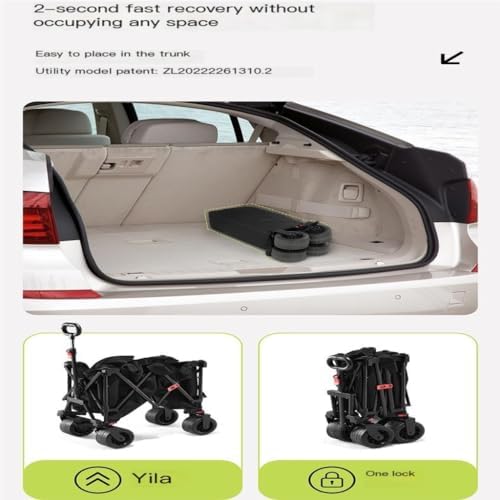 Portable Camping Cart,Portable Beach Trolley Cart for Camping Night Markets and Picnics Foldable and Heightened Outdoor Trailer for Easy Transport (Black)