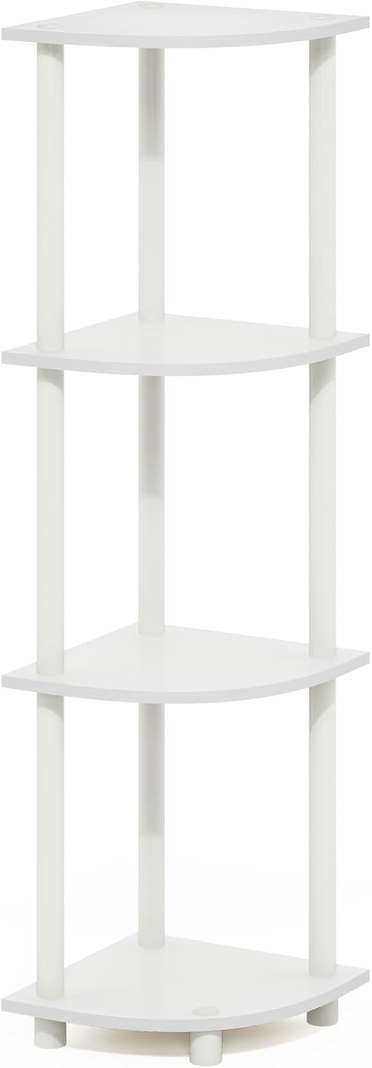 Furinno Turn-N-Tube Corner Shelf, 4-Tier Corner Bookshelf, Display Storage Shelves with Open Shelves, for Organization and Storage, Living Room, Home Office, Garage, White