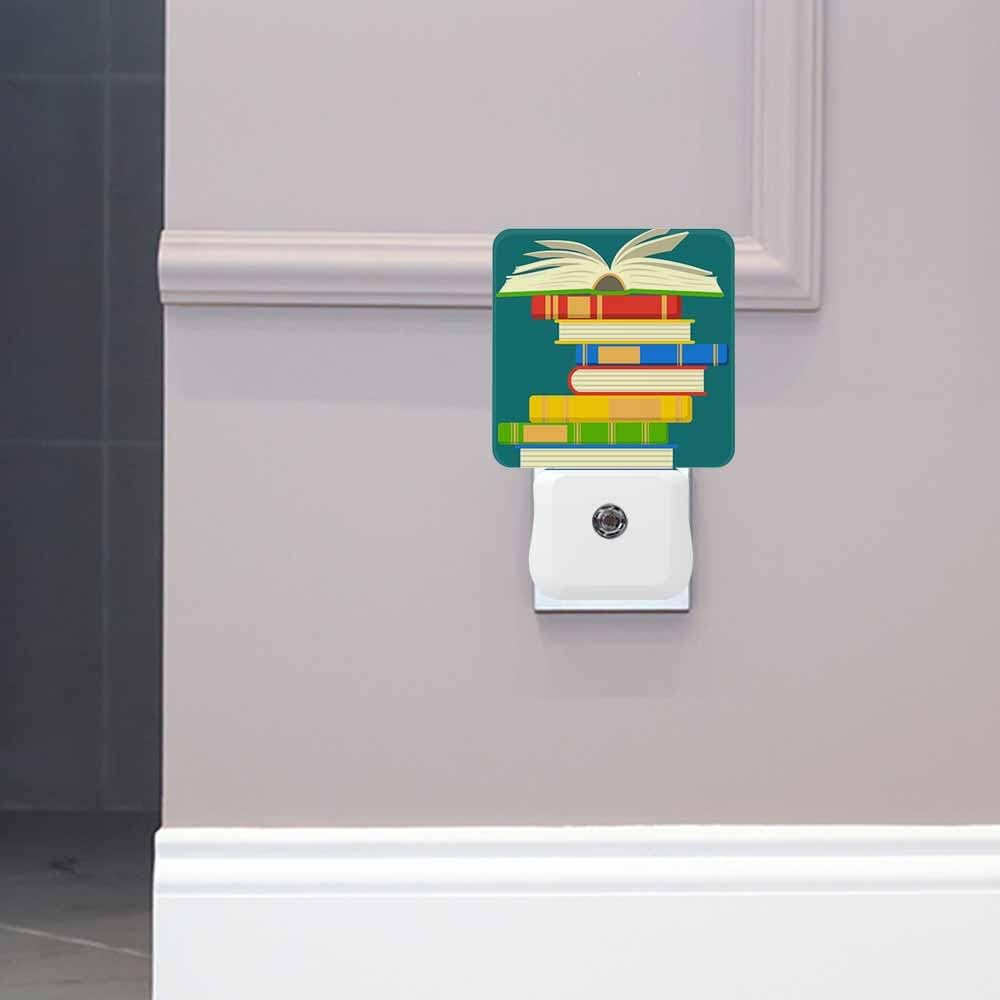 Colorful Books Night Light Study Reading Knowledge Library 0.5W Night Lights Auto LED Lamp Energy Saving Square Lights for Room Bedroom Bathroom