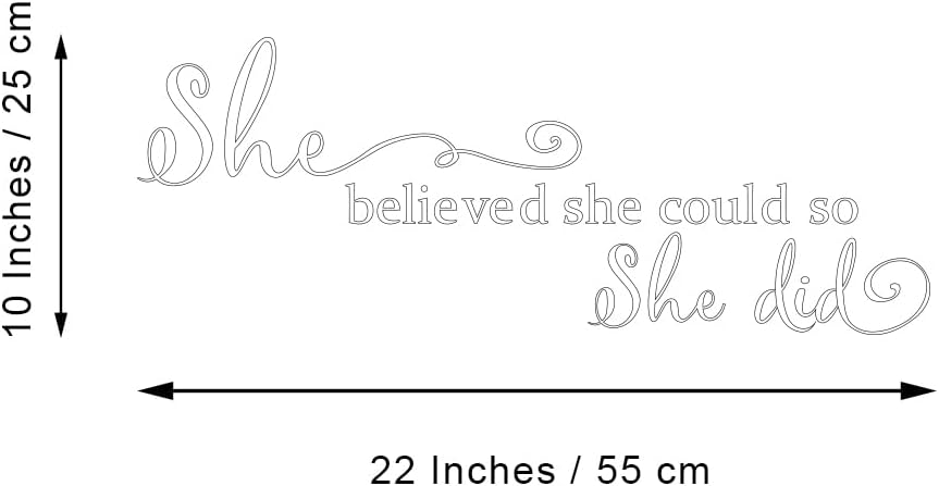 She Believed She Could so She Did - Pure Black Vinyl Wall Decal Carved Letters Girls Inspirational Quote Positive Kids Saying Sticker Home Art Decoration - White