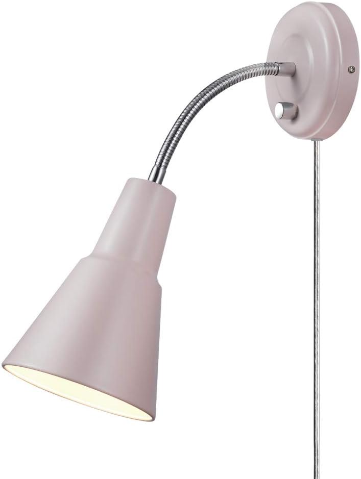 Globe Electric 13064 Sophie 1-Light Plug-in or Hardwire Wall Sconce, Chrome Gooseneck, Matte Rose, 6ft Clear Cord, Bulb Not Included