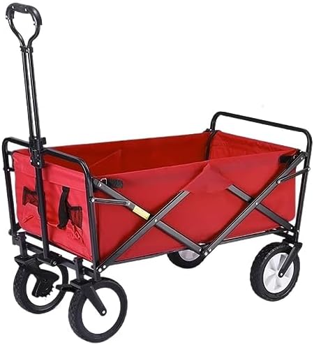 Portable Camping Cart,Outdoor Folding Wagon with Brakes Portable Beach Cart for Camping Gardening and Festivals Foldable Hand Pull Cart with 4 Wheels (Red)