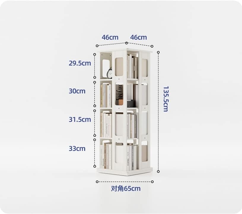 All Solid Wood Rotating Bookshelf, 360-degree Bookcase Creative Simple Floor Bookcase Shelf for Living Room MINGPING (Size : Log Color 5floors 44x44x170cm) ()
