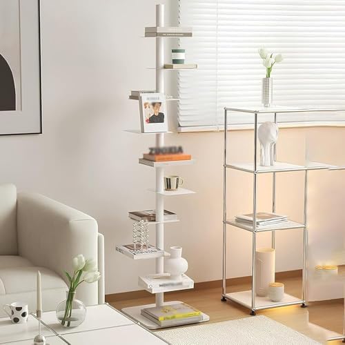 Tall 9-Tier Metal Spine Bookshelf - Narrow Vertical Ladder Bookcase for Home, Modern Invisible Design, Black - Perfect for Organizing Books & Decor