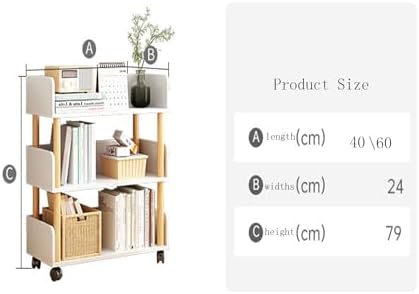 2-Tier Wooden Mobile Bookshelf on Wheels - Narrow Space-Saving Bookcase Organizer for Bedroom, Living Room, Home Office, Kids Room, Modern Design, Easy Mobility