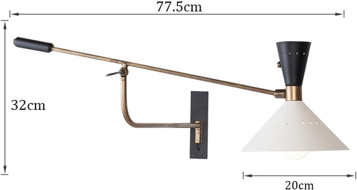 Modern Nordic Wall Sconce Brass Long Arm Design White Conical Metal Shade Multi-Axis Connection Wall Lamp for Bedroom Apartments Hotel Reading Nook Office Study Art Decor Ambient Lighting