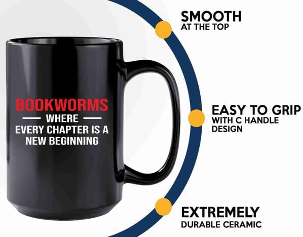Book Lover Coffee Mug 15oz Black -new beginning - Book Lovers Gifts Book Reader Gifts Book Club Gifts Book Reading Cup Reading Gifts