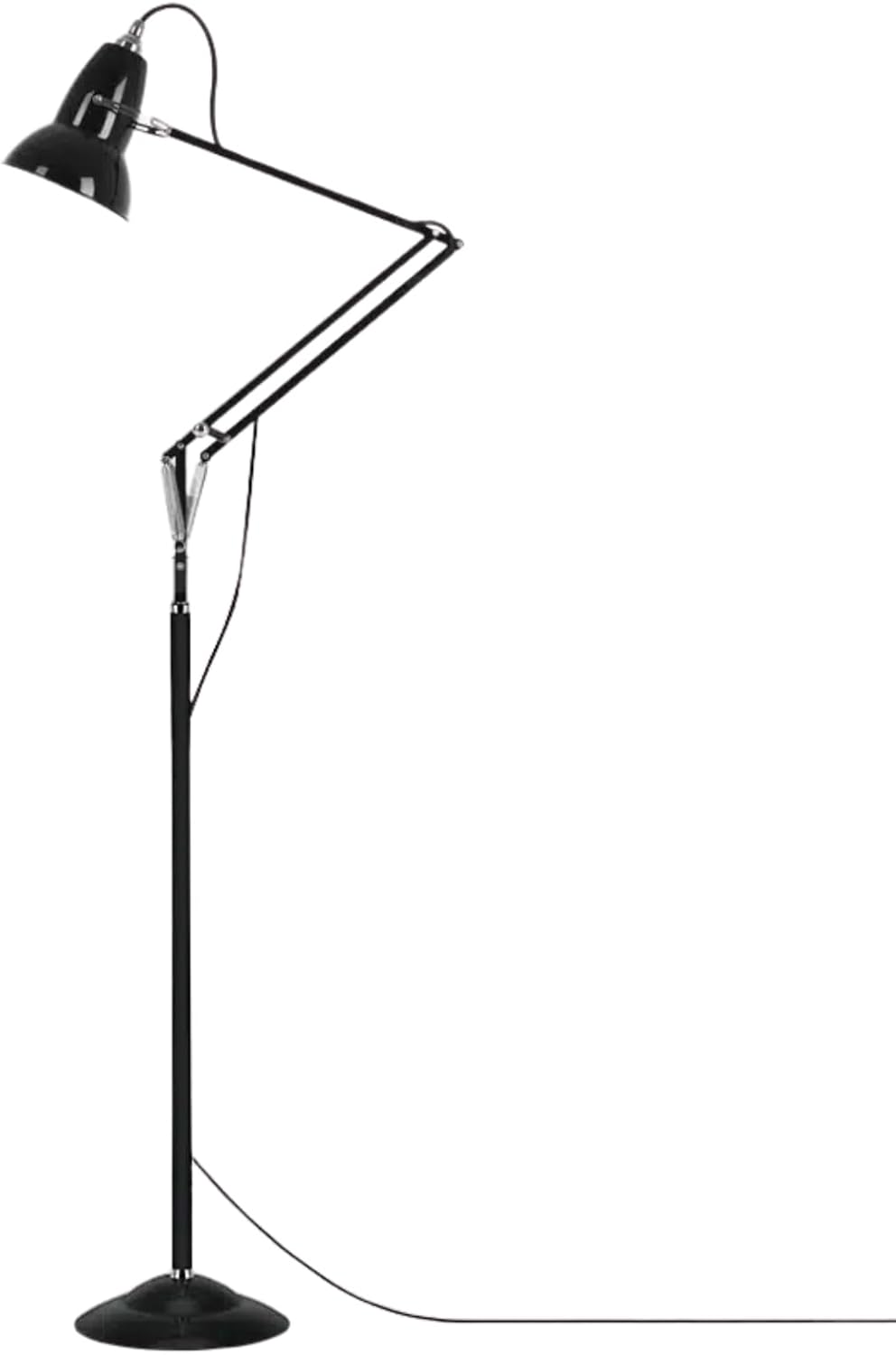 Anglepoise Original 1227 Floor Lamp | Gloss Paint Finish Cast Iron Base Aluminum Shade & Chrome Plated Arms & Pole Adjustable Reading Light for Living Room Office Bedroom Decor (Jet Black)