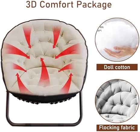 Folding Chair for Teens Adults, Oversized Folding Cozy Moon Chair with Metal Frame, for Bedroom, Living Room, Dorm Room, Apartment(Beige)