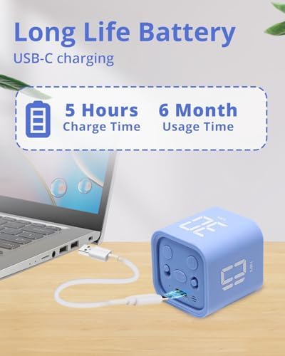 Productivity Timer Flip Gravity Sensor Cube Timer Countdown & Countup,Mute & Vibrate & Sound，5/10/30/60min & Custom Timing, Perfect for ADHD,Work,Learning,Kitchen Cooking (1Blue)