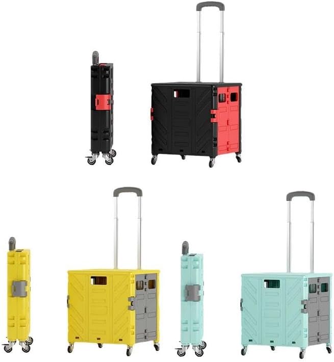 JSEIAJB Foldable Cart on Wheels for Shopping Portable Heavy Duty Folding Box Grocery Basket Rolling Trolley Crate with Wheels(E)