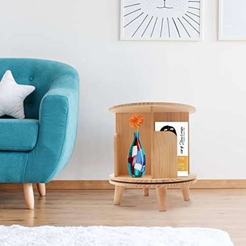 Modern Rotating Bookshelf, Freestanding Bookcase 360° Display Storage Rack with Legs 4 Compartments for Living Room Study Office