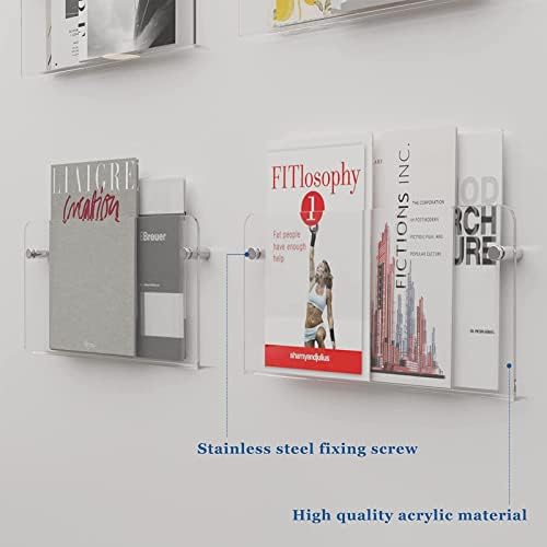 20'' Acrylic Brochure Holder Wall Mounted Floating Bookshelf Magazine Rack Adjustable Hanging Magazine Holder for Office, Waiting Room, Church, Cafe, Home Display (Color : Tran