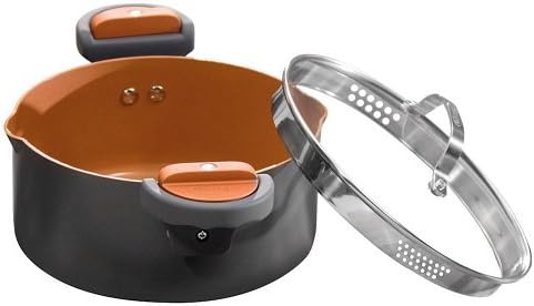 Gotham Steel 5 Quart Stock Pot Multipurpose Pasta Pot with Strainer Lid & Twist and Lock Handles, Nonstick Ceramic Surface Makes for Effortless Cleanup with Tempered Glass Lid, Dishwasher Safe