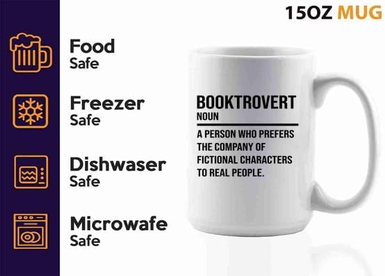 Book Lover Coffee Mug 15oz White -booktrovert - Book Lovers Gifts Book Reader Gifts Book Club Gifts Book Reading Cup Reading Gifts