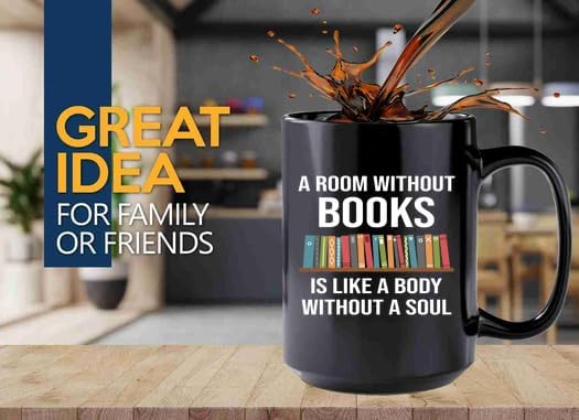 Book Lover Coffee Mug 15oz Black -without books - Book Lovers Gifts Book Reader Gifts Book Club Gifts Book Reading Cup Reading Gifts