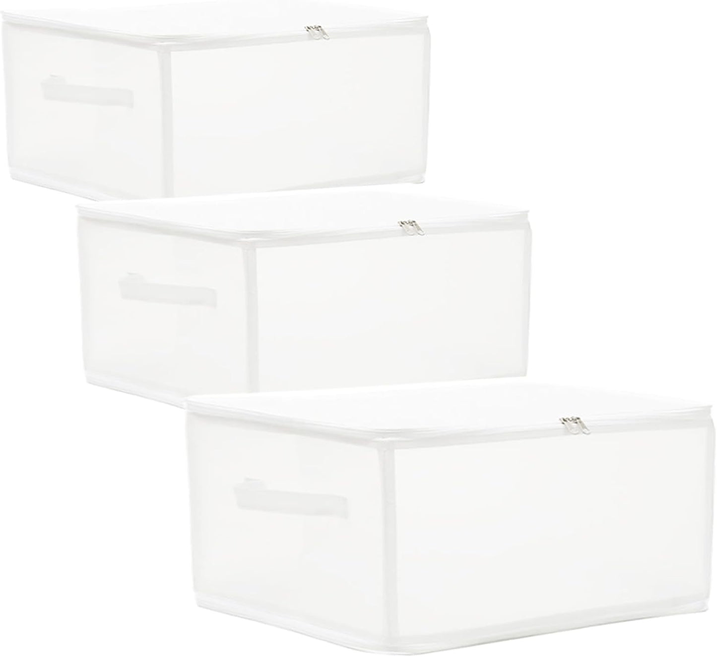3-Pack Durable Waterproof Plastic Storage Boxes, Foldable Organizers with Double Zippers & Handles for Clothes, Books, Toys, 30L (15.7"×11.8"×9.8")