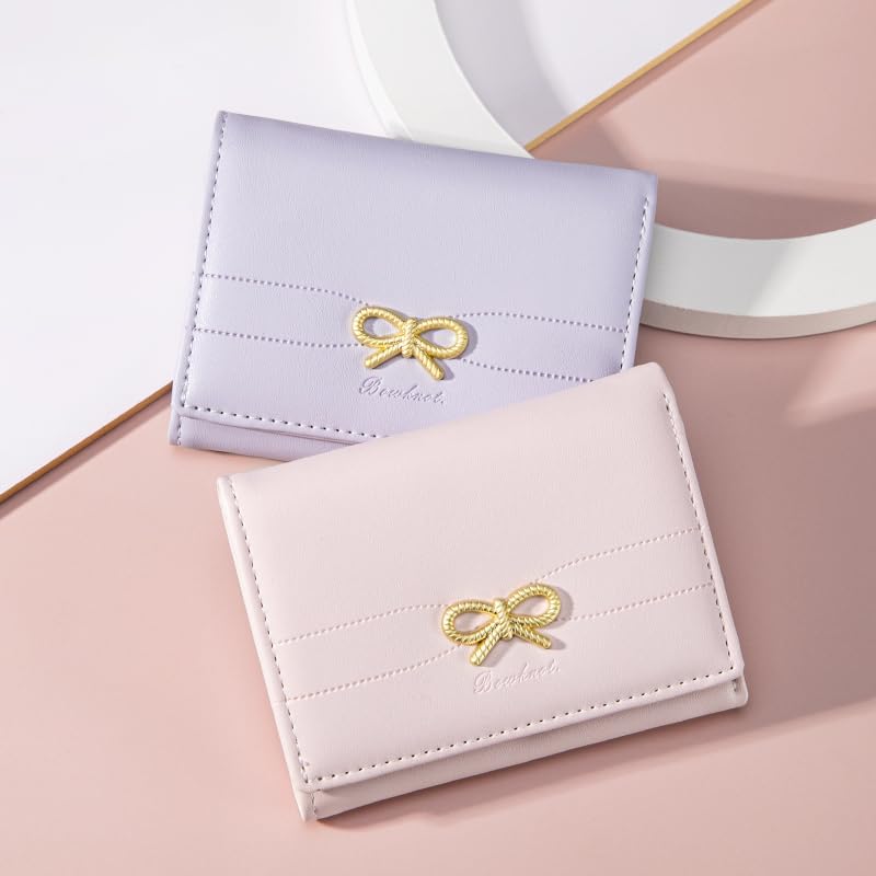 Small Wallets Girls Cute Coquette Bow Wallet Women Aesthetic Credit Card Holder with ID Window, Pink