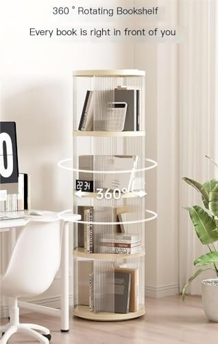 4-Tier White Rotating Bookshelf Tower, 360° Revolving Bookcase, Floor Standing Corner Shelf, Storage Rack for Home Office, Space Saver for Study & Living Room